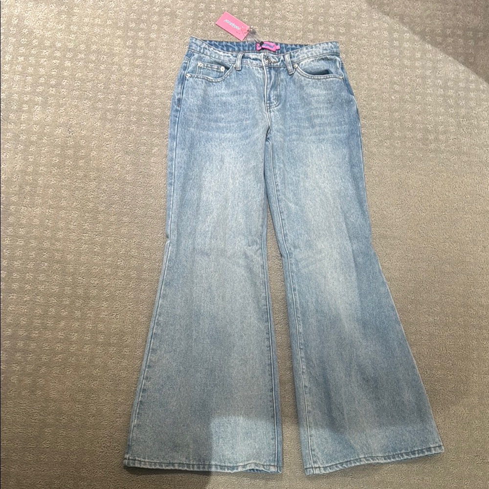 Edikted Wide Leg Jeans in Light Wash Denim
